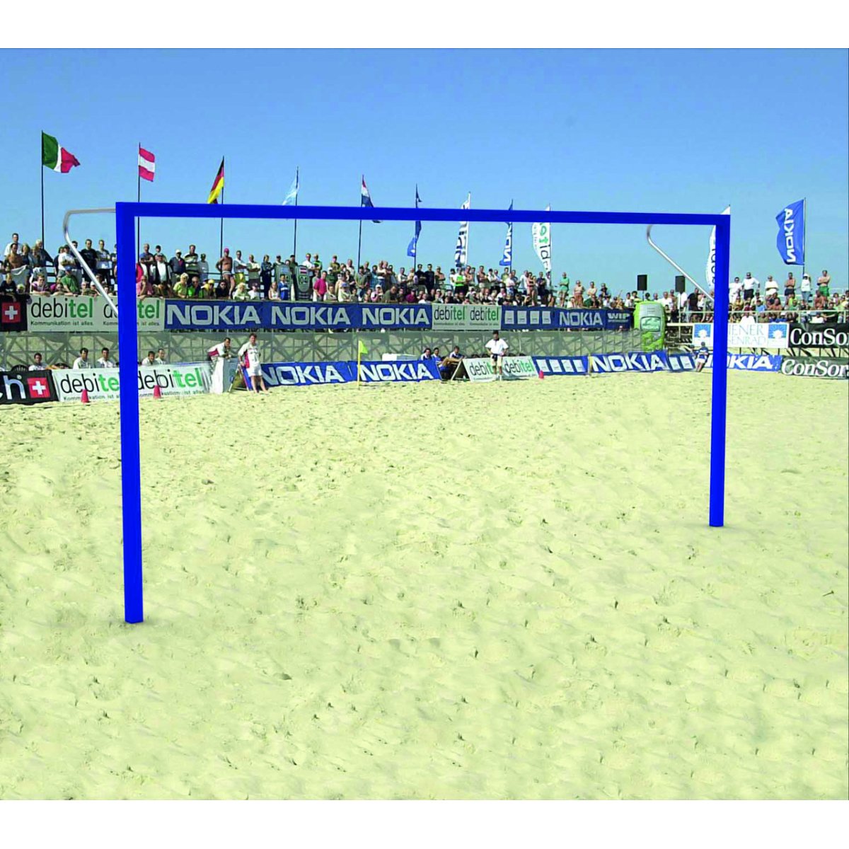 Beach-Soccer-Tor, 5,5 x 2,2 m, in Hülsen, blau – Produktfoto